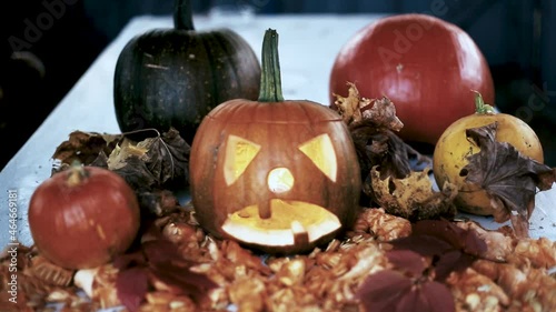 jack o lantern with pumpkins, atmosphere holiday halloween