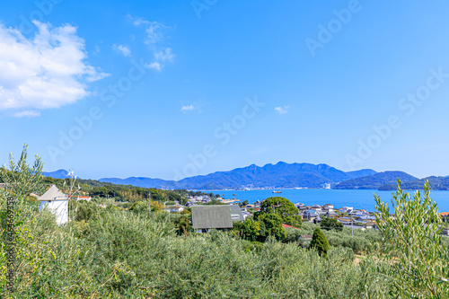 ギリシャ風車とオリーブ園　香川県小豆島　 Greek windmill and olive groves　Kagawa-ken Shodoshima © M・H