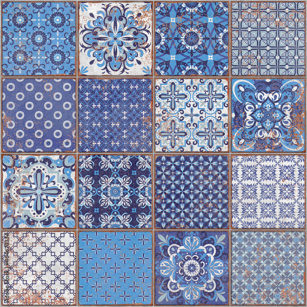 Fototapeta Italian ceramic tile pattern. Ethnic folk ornament. Mexican talavera, Portuguese azulejo or Spanish majolica.