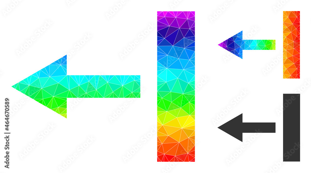 lowpoly pull left icon with rainbow colored. Rainbow colored polygonal pull left vector is combined from chaotic colored triangles. Flat geometric mesh illustration is created from pull left icon. lowpoly pull left icon with rainbow colored. Rainbow colored polygonal pull left vector is combined from chaotic colored triangles. Flat geometric mesh illustration is created from pull left icon.