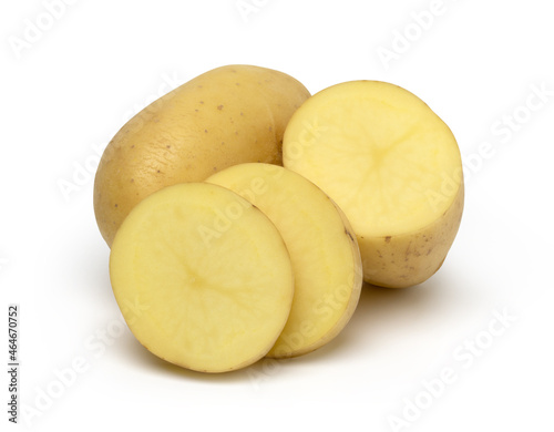 Potatoes and sliced isolated on white background, with clipping path.