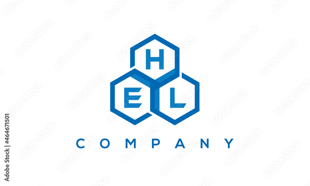 HEL three letters creative polygon hexagon logo	