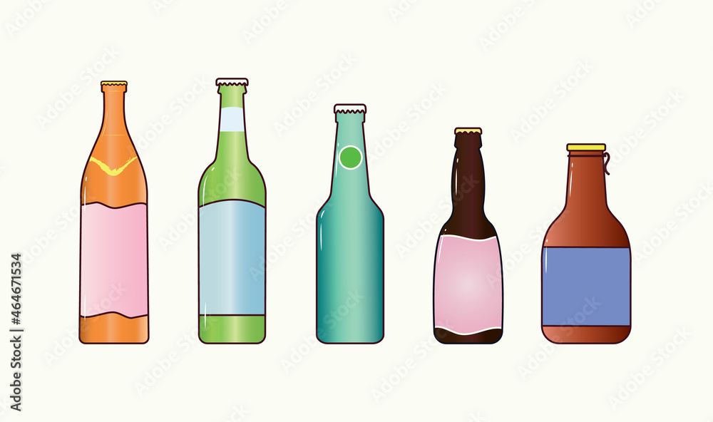 Set of colorful wine bottles in cut flat design illustration Set of colorful wine bottles in cut flat design illustration