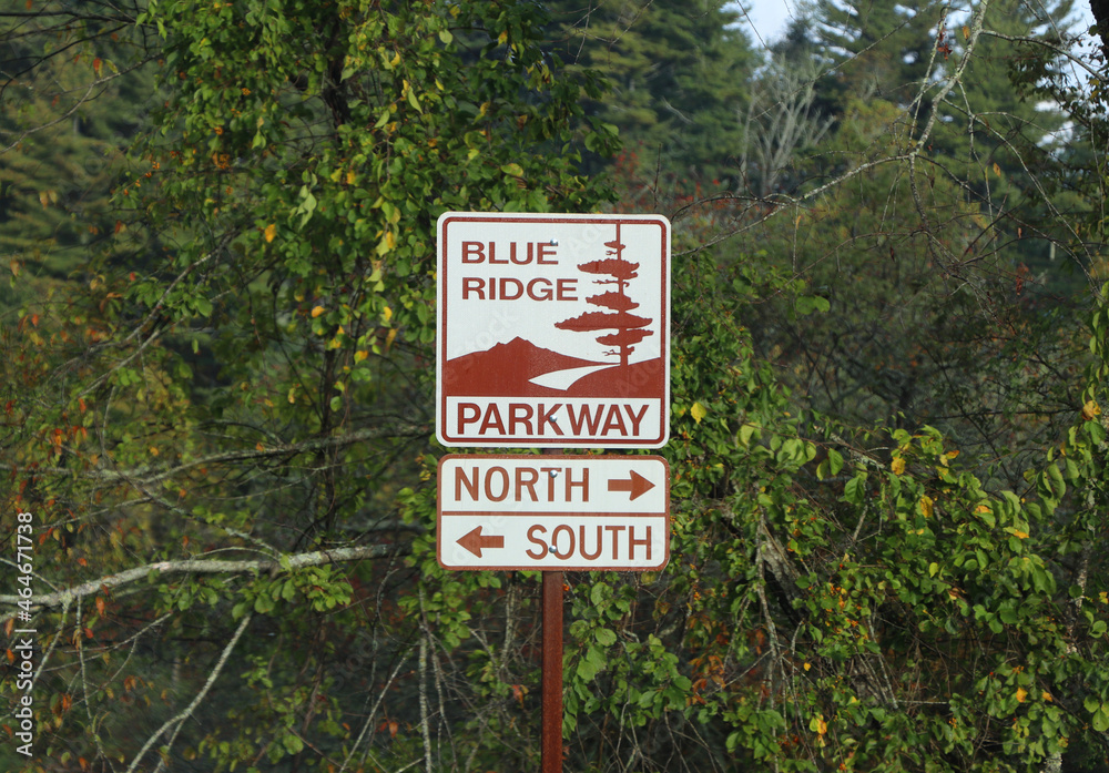 Blue Ridge Parkway sign directing north or south.