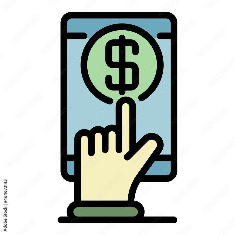 Touch money loan icon. Outline touch money loan vector icon color flat isolated Touch money loan icon. Outline touch money loan vector icon color flat isolated