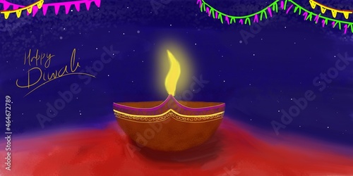 Happy diwali celebration hand made digital art