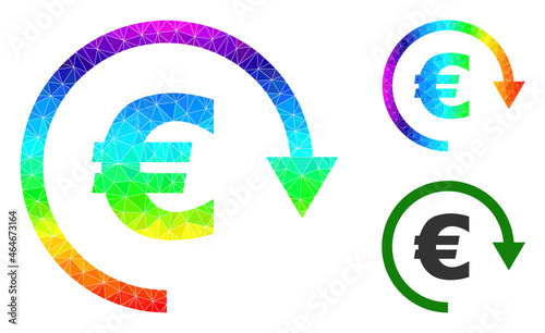 lowpoly Euro repay icon with spectral vibrant. Spectral colorful polygonal Euro repay vector is constructed with scattered colorful triangles.