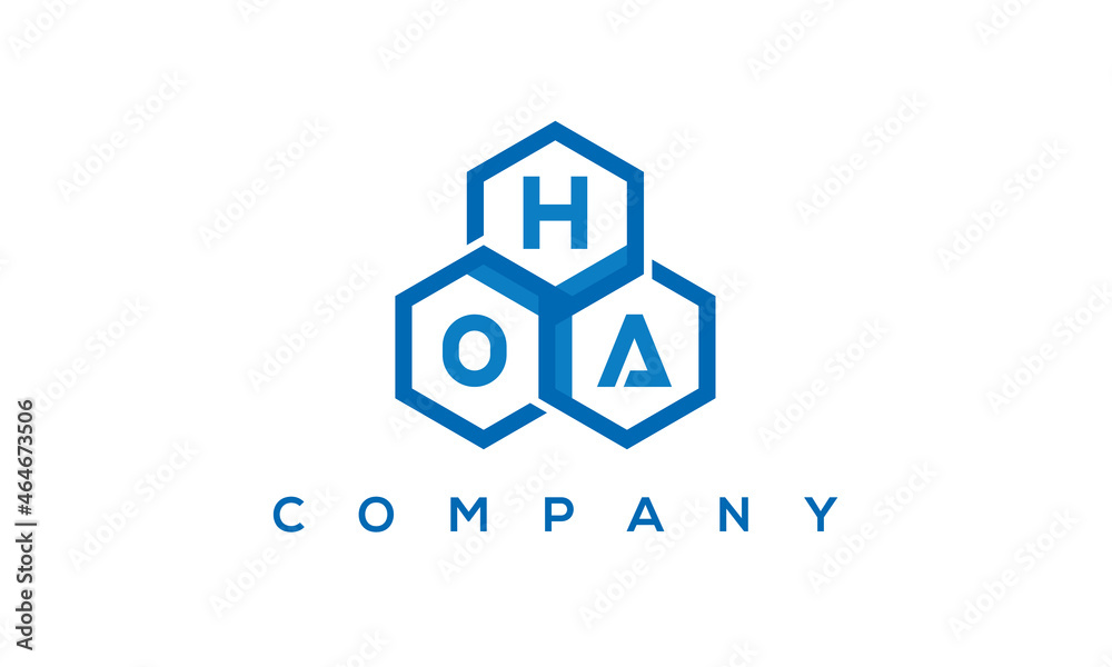 HOA three letters creative polygon hexagon logo	