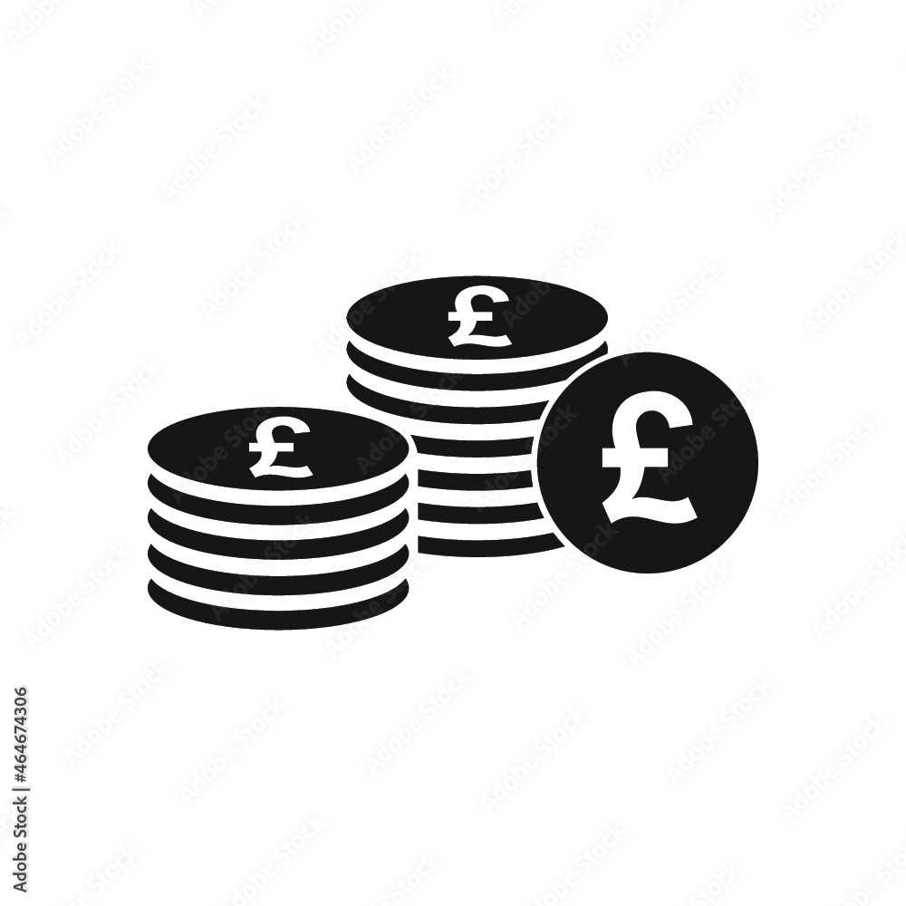 British pound coin stack icon. Coins stacks icon, pile of british pounds coins British pound coin stack icon. Coins stacks icon, pile of british pounds coins