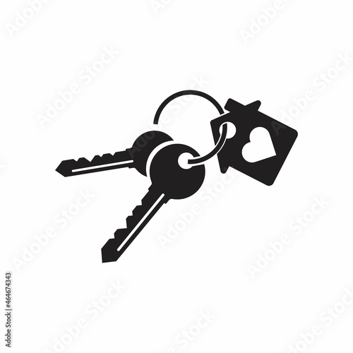 Konstfotografi Keychain with key ring, two keys and a pendant house locket