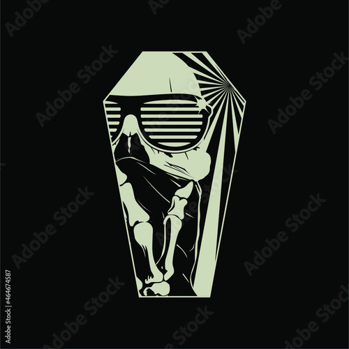 Trendy, Youthful, Cyberpunk Skull Coffin T-shirt Design Vector Illustration