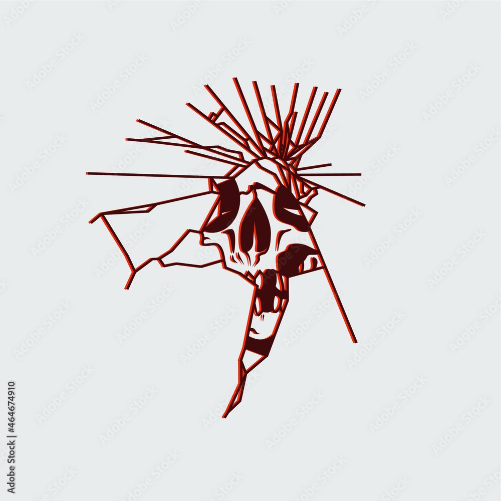Simple, Modern, Trendy, Dark, Cracked Skull Face Tattoo T-shirt Design Illustration