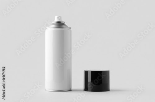 Valokuva White spray paint can mockup with black lid.