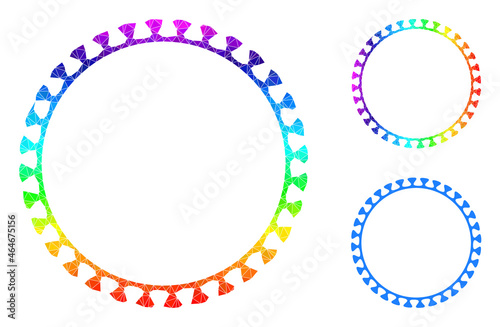 Low-poly virus shell icon with spectral vibrant. Rainbow colorful polygonal virus shell vector is combined of chaotic colorful triangles.