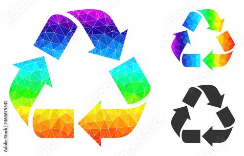 lowpoly recycle icon with rainbow gradient. Rainbow vibrant polygonal recycle vector is designed with randomized bright triangles. Flat geometric polygonal illustration designed by recycle icon.