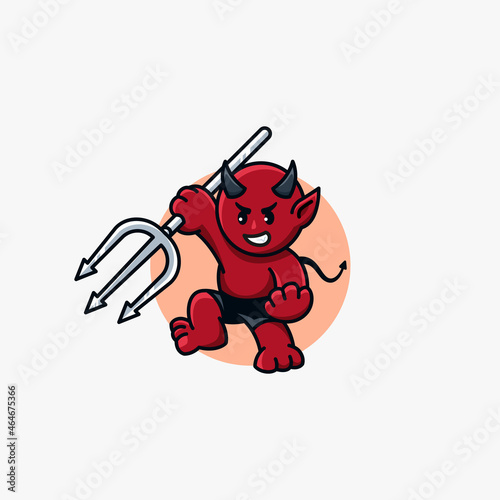 Red devil cartoon logo design vector