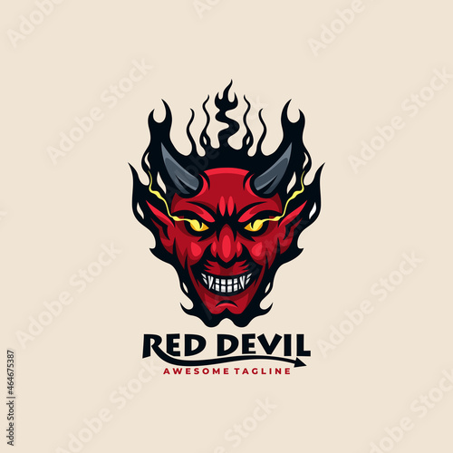 Red devil logo design vector