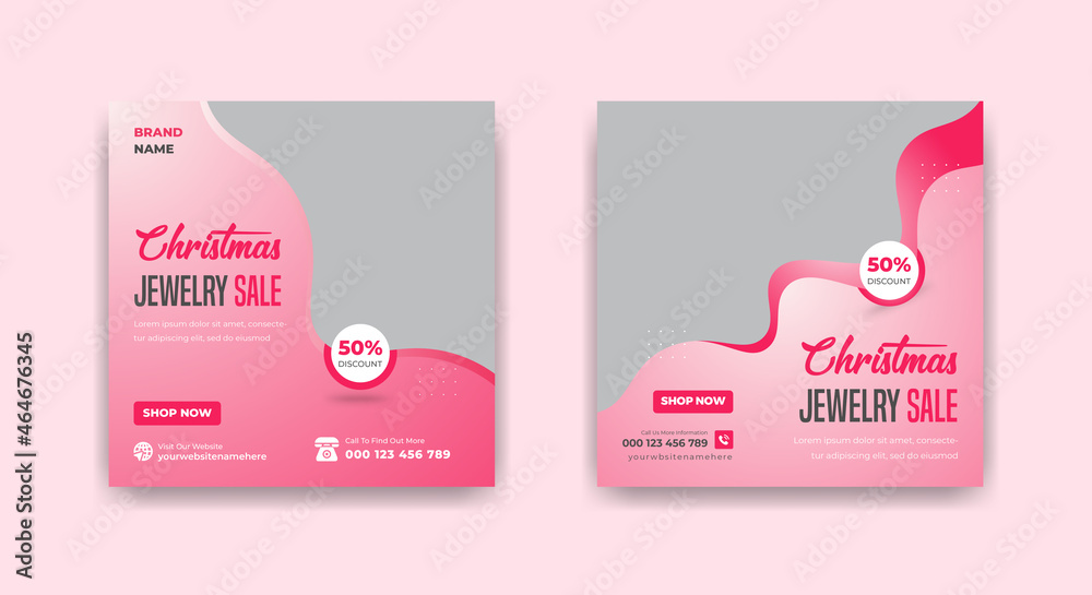 Fototapeta premium Merry Christmas Happy New Year Jewelry Sale Social Media Post Web banner Or Square Flyer Template Design