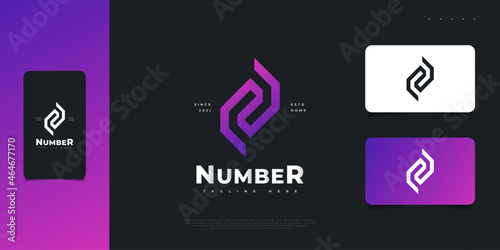 Abstract and Modern Number 2 Logo Design with Futuristic Concept in Purple Gradient. Number Two Monogram Logo