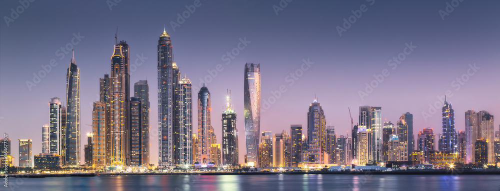 Fototapeta premium Dubai Marina bay view from Palm Jumeirah, UAE
