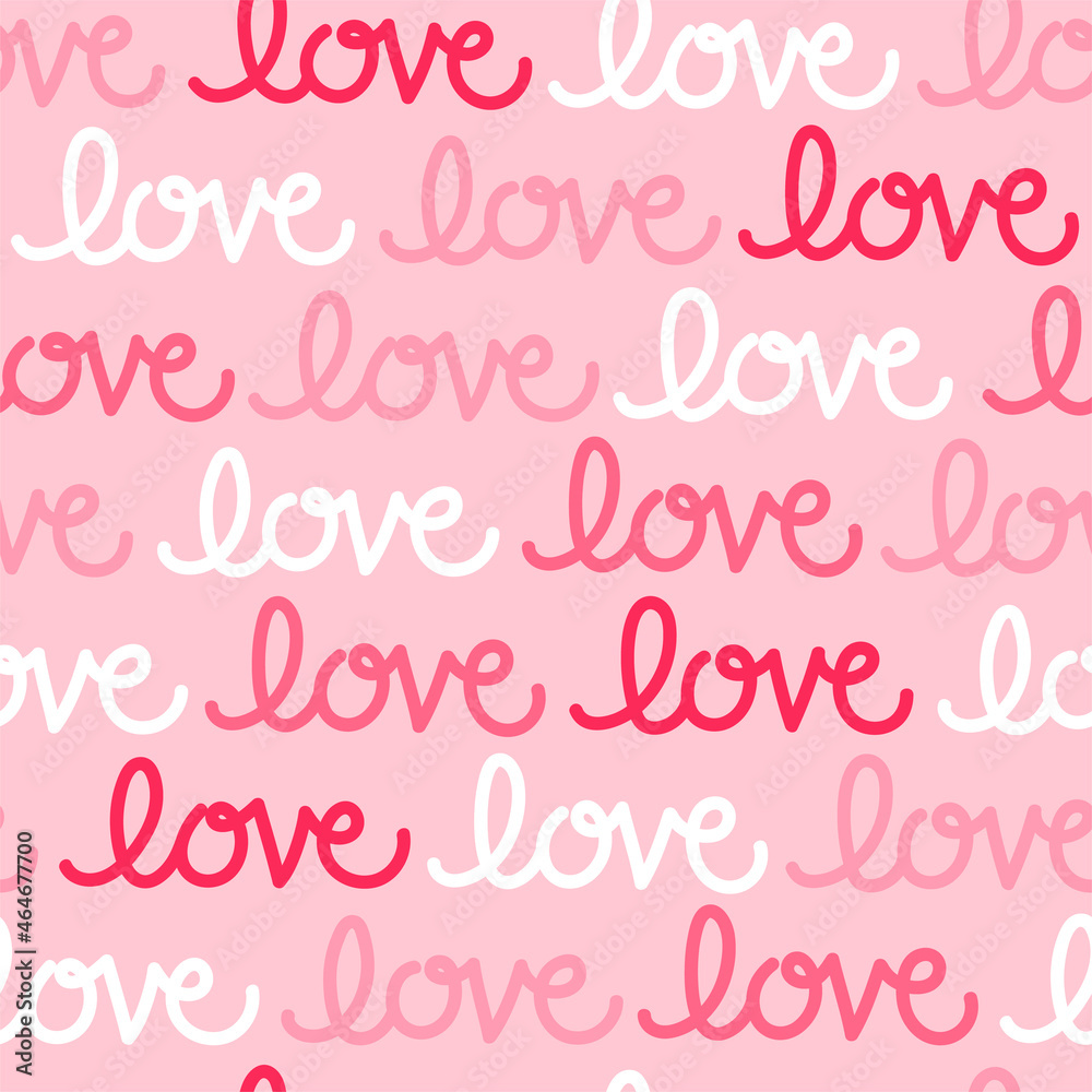 Seamless pattern of word “love” with pink background for valentine’s day