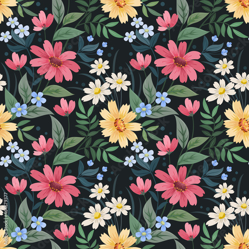 Colorful hand draw flowers seamless pattern for fabric textile wallpaper.