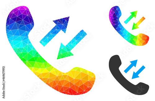 Low-poly phone talking icon with spectral colorful. Rainbow colorful polygonal phone talking vector designed with randomized colored triangles.