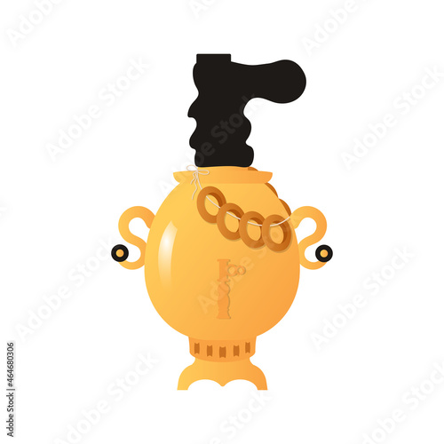 Russian traditional golden samovar. Vector graphics.