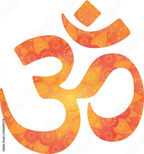 Om aum sign. Yoga and hinduism symbol isolated vector illustration with mandala pattern.