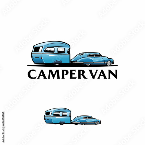 vintage camper van with trailer isolated vector