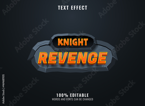 cartoon knight revenge medieval rpg game logo title text effect with stone frame