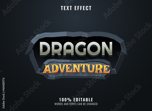 fantasy cartoon dragon adventure medieval rpg game logo title text effect with stone frame
