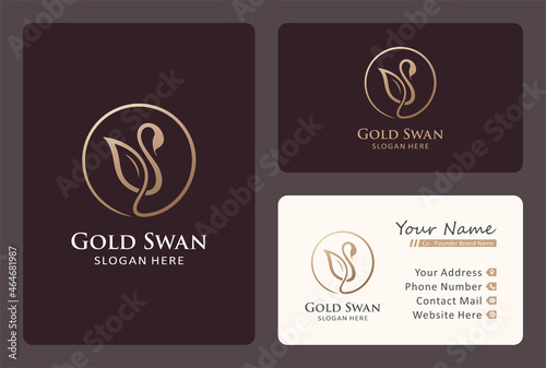 Fototapeta Naklejka Na Ścianę i Meble -  beauty swan logo design in a golden color.