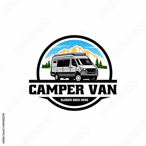 RV camper van vehicle isolated logo vector