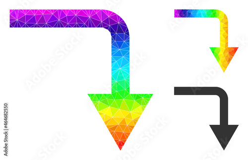 Low-poly turn down icon with spectral colored. Spectral colored polygonal turn down vector combined with chaotic colored triangles. Flat geometric 2d modeling symbol created from turn down icon.