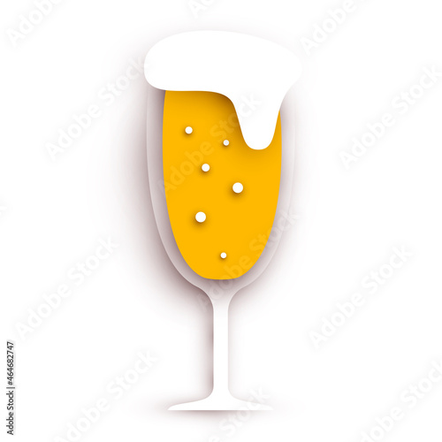 Glass of beer in modern geometric style. Minimalistic paper cut design element. Template for branding event, ads, background. Vector illustration.