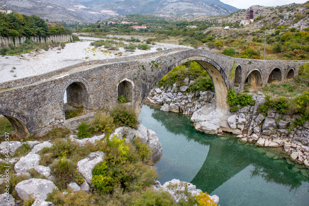 famous stone bridge called Ura e mesit, near Shkodra, albania in the north