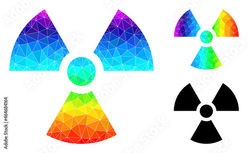 lowpoly radioactivity icon with rainbow gradient. Rainbow colorful polygonal radioactivity vector filled with scattered vibrant triangles.