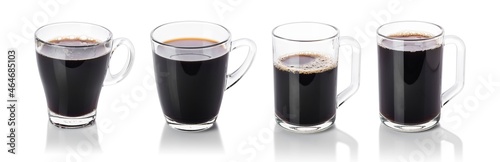 collection of transparent cup of black coffee isolated on white background with clipping path..