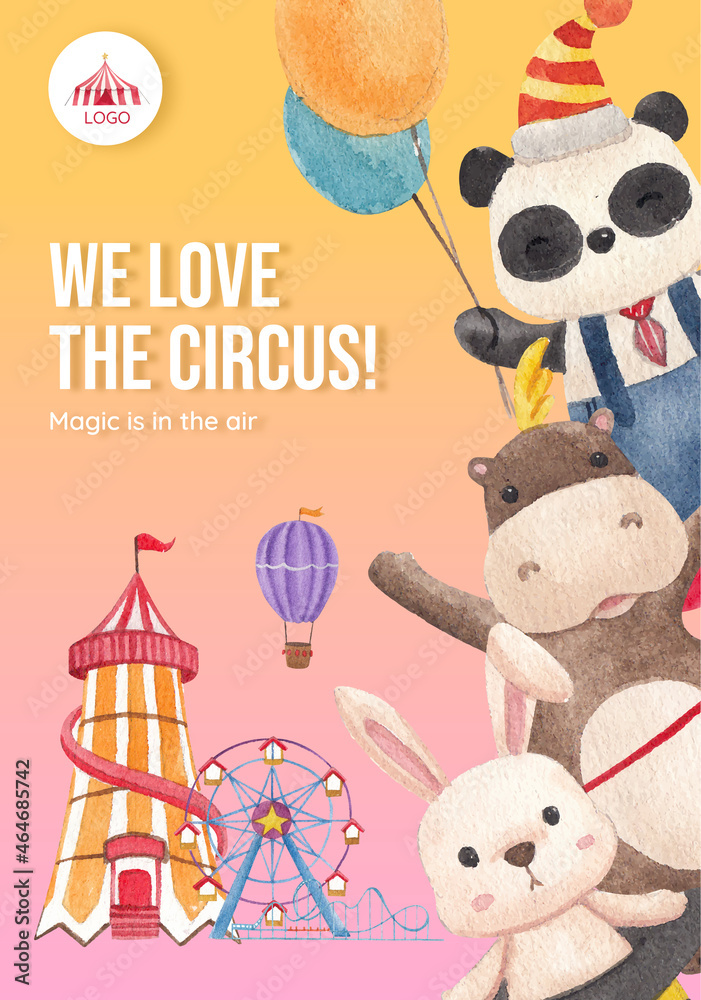 Fototapeta premium Poster template with circus funfair concept,watercolor style