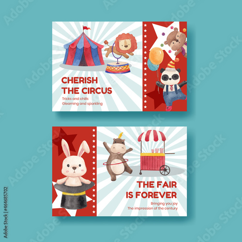 Facebook template with circus funfair concept,watercolor style