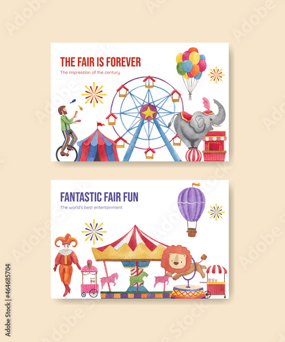 Facebook template with circus funfair concept,watercolor style