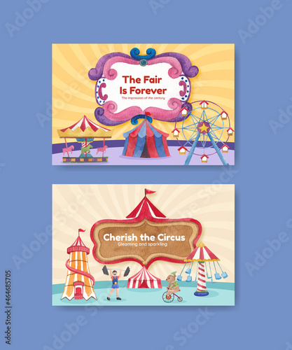 Facebook template with circus funfair concept,watercolor style