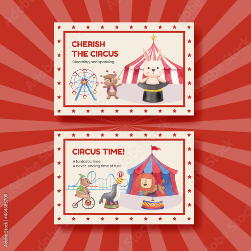 Facebook template with circus funfair concept,watercolor style