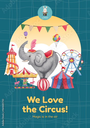 Poster template with circus funfair concept,watercolor style