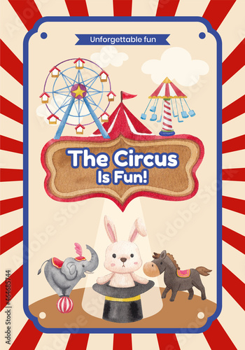 Poster template with circus funfair concept,watercolor style