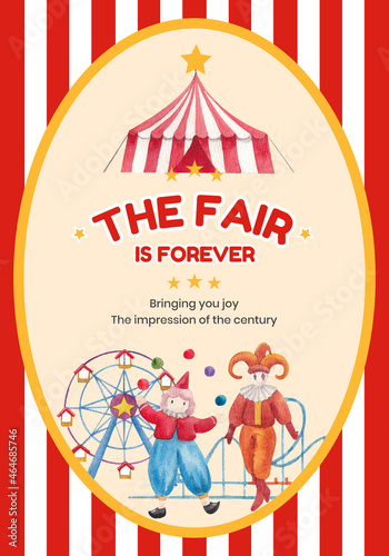 Poster template with circus funfair concept,watercolor style