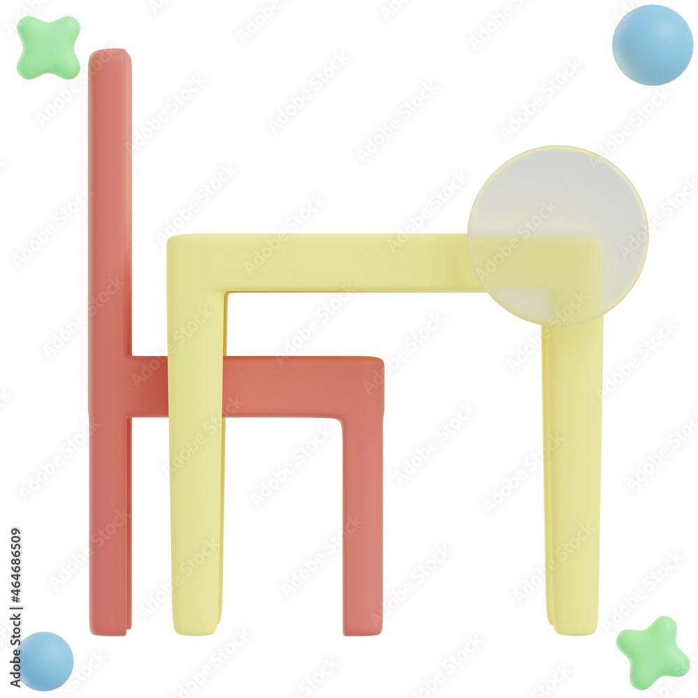 Chair And Table - 3D School Icon or Illustration Pack Chair And Table - 3D School Icon or Illustration Pack