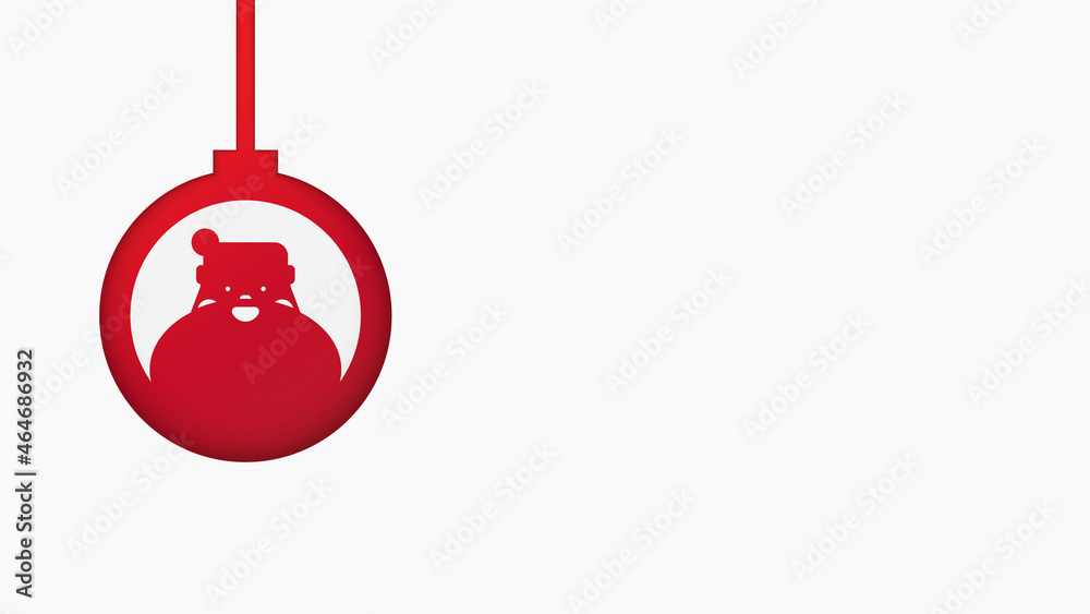 Obraz premium Christmas papercut design with copy space, glass ball and Santa Claus face. Vector design for greeting card or holiday banner.