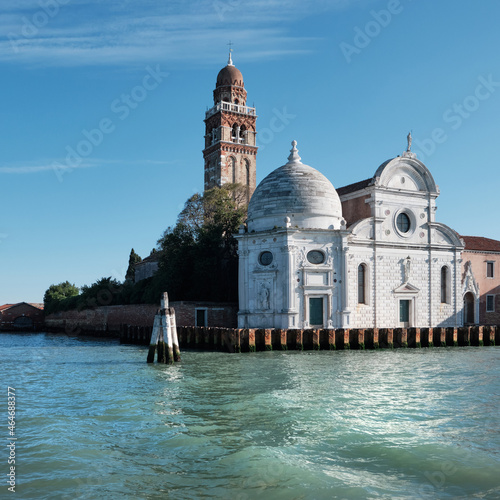 Church of San Michele island next to Venice city in Northern Italy. Cemetery in Venice. Church of San Michele in Venezia.